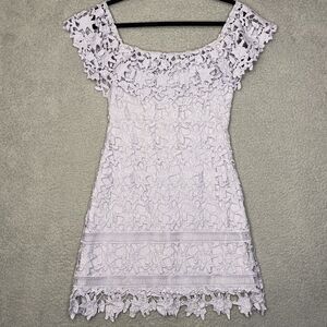 ASTR THE LABEL Womens Battenberg Purple Lilac Lace Off the Shoulder Mini Dress M